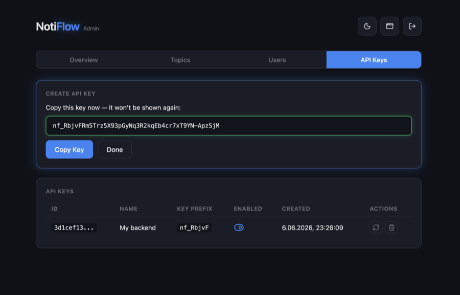 API key created